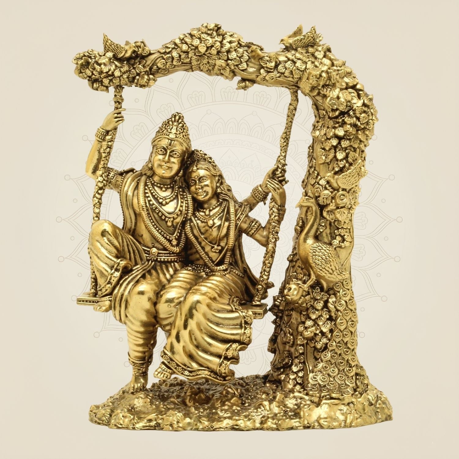 Brass Radha Krishna on Swing Statue – Romantic Jhula Idol for Home & Gifting 6"