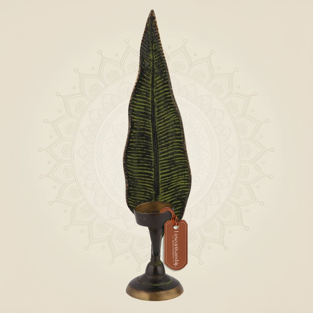 Brass Leaf Candle Stand 12.75" - Antique Finish Handcrafted Decorative Item
