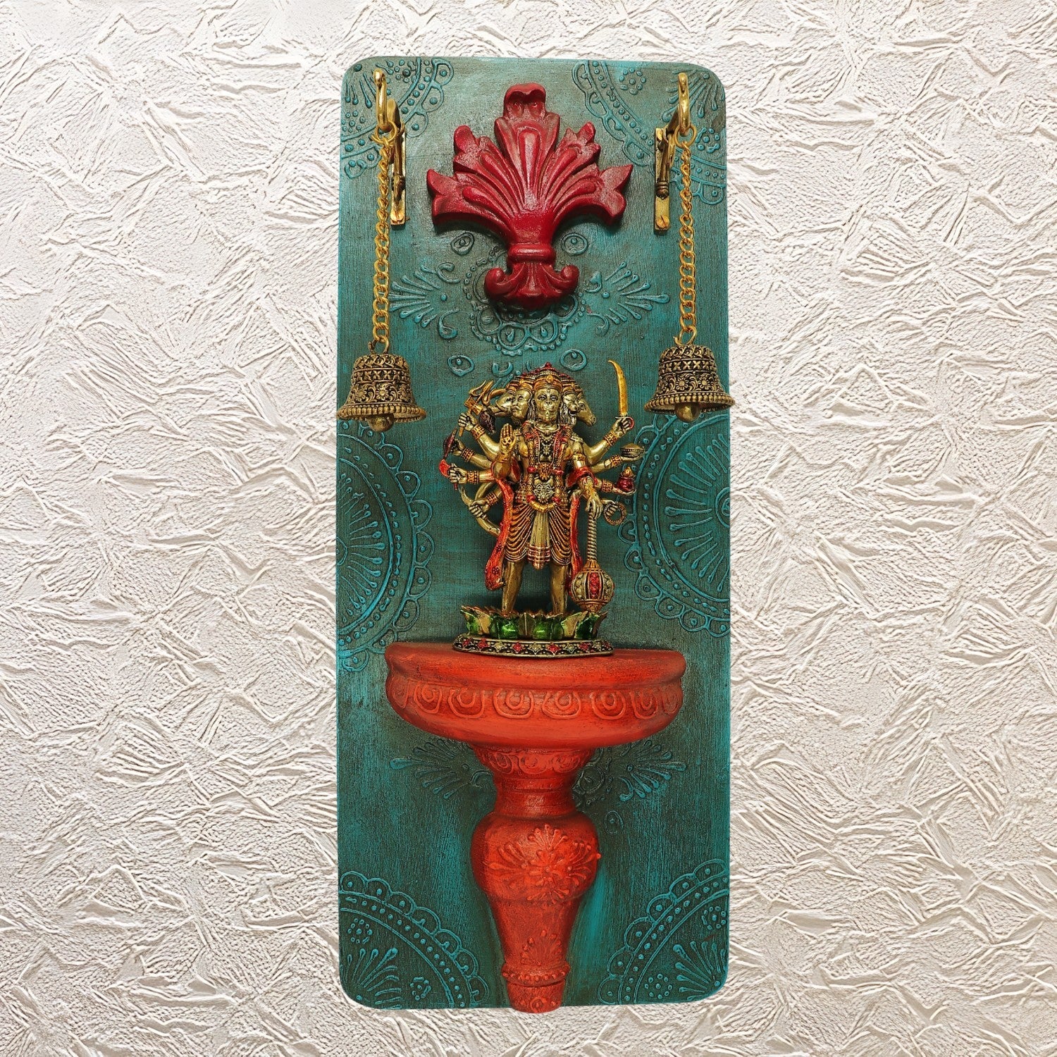 Brass Panchmukhi Hanuman ji Idol - Exquisite Wooden Stand-17