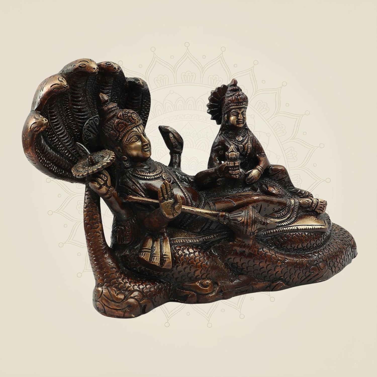 Hand Painted Brass Lakshmi Narayan Idol on Sheshnag 7 " | Temple & Home Statue