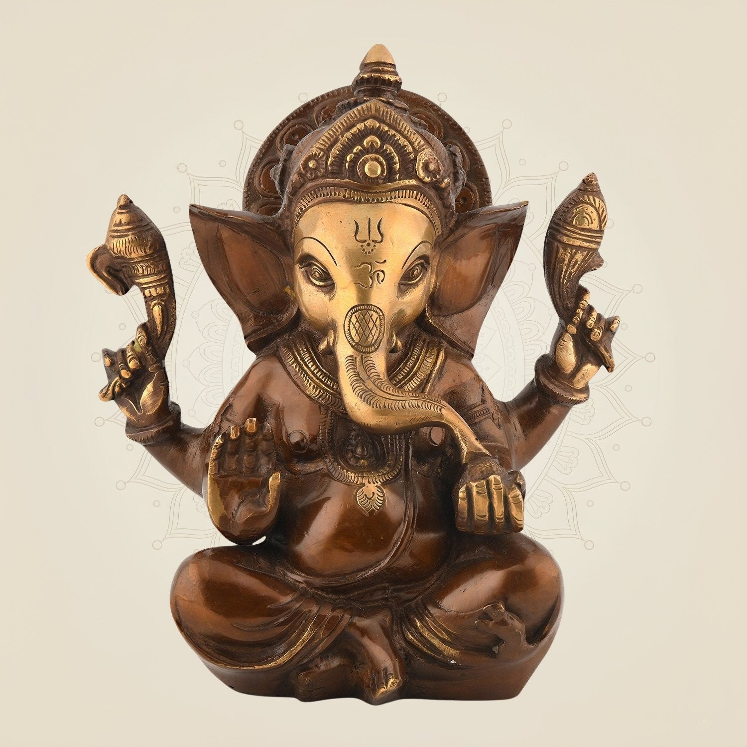 Brass Ganesha Idol Enjoying Modak 7.75" | Handmade Ganesh Statue for Home Decor