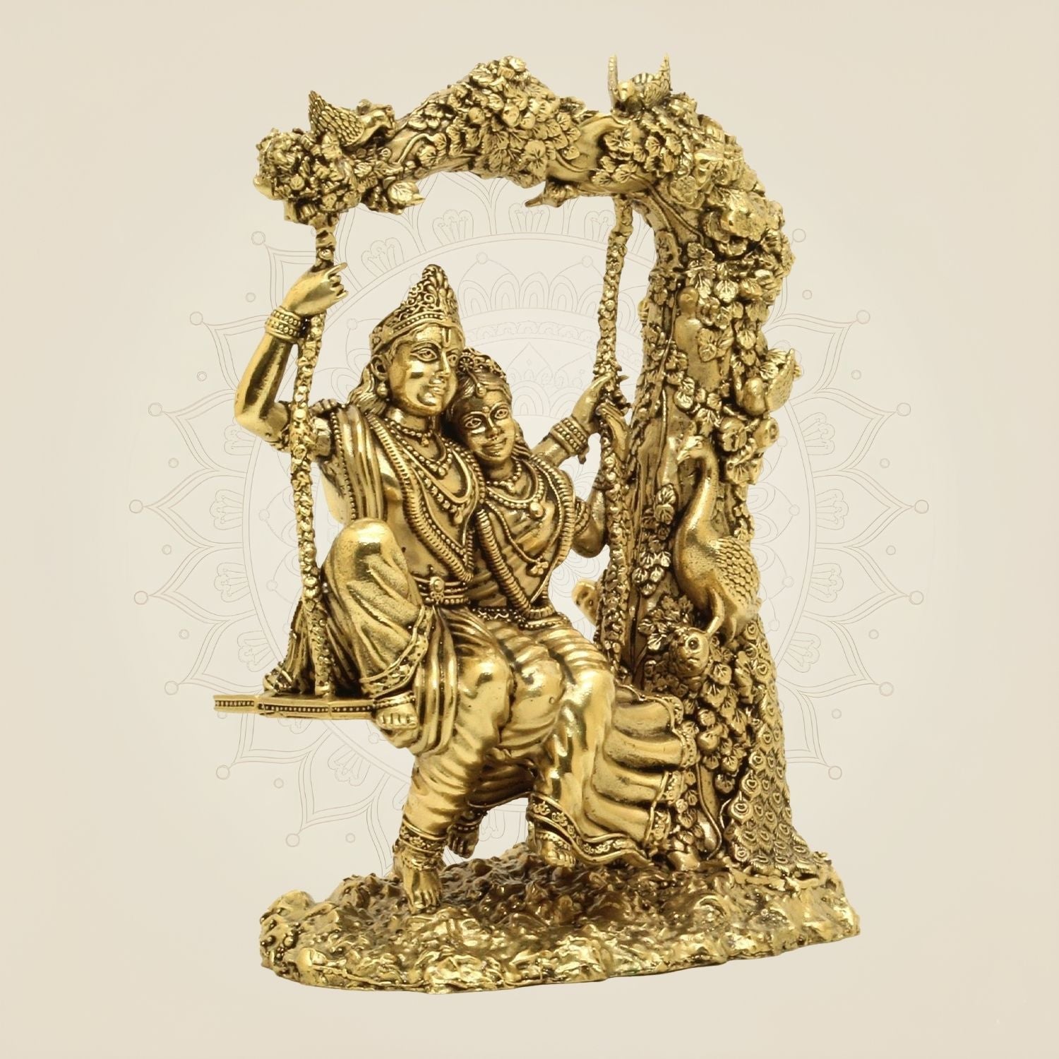 Brass Radha Krishna on Swing Statue – Romantic Jhula Idol for Home & Gifting 6"