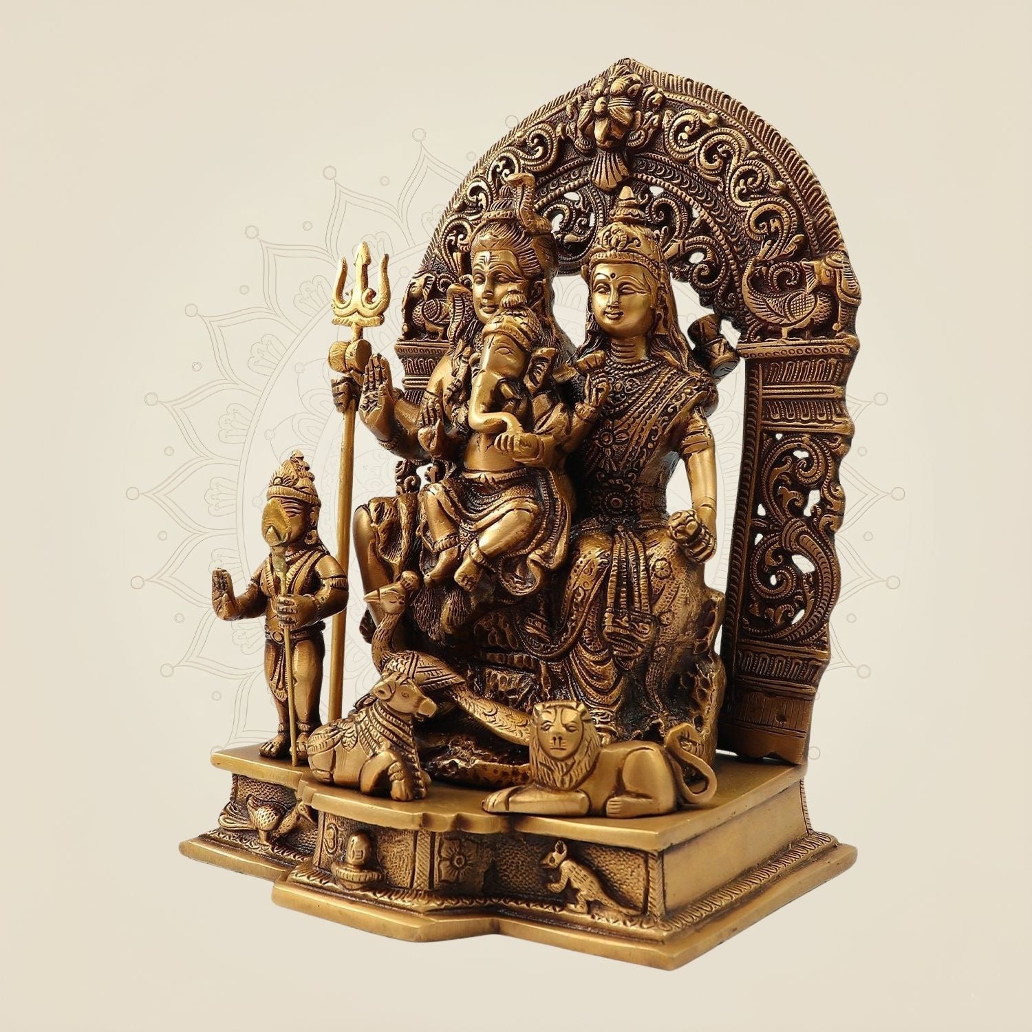 Divine Brass Shiv Pariwar Idol – Heavy Handmade Indian Temple Statue 11.75"