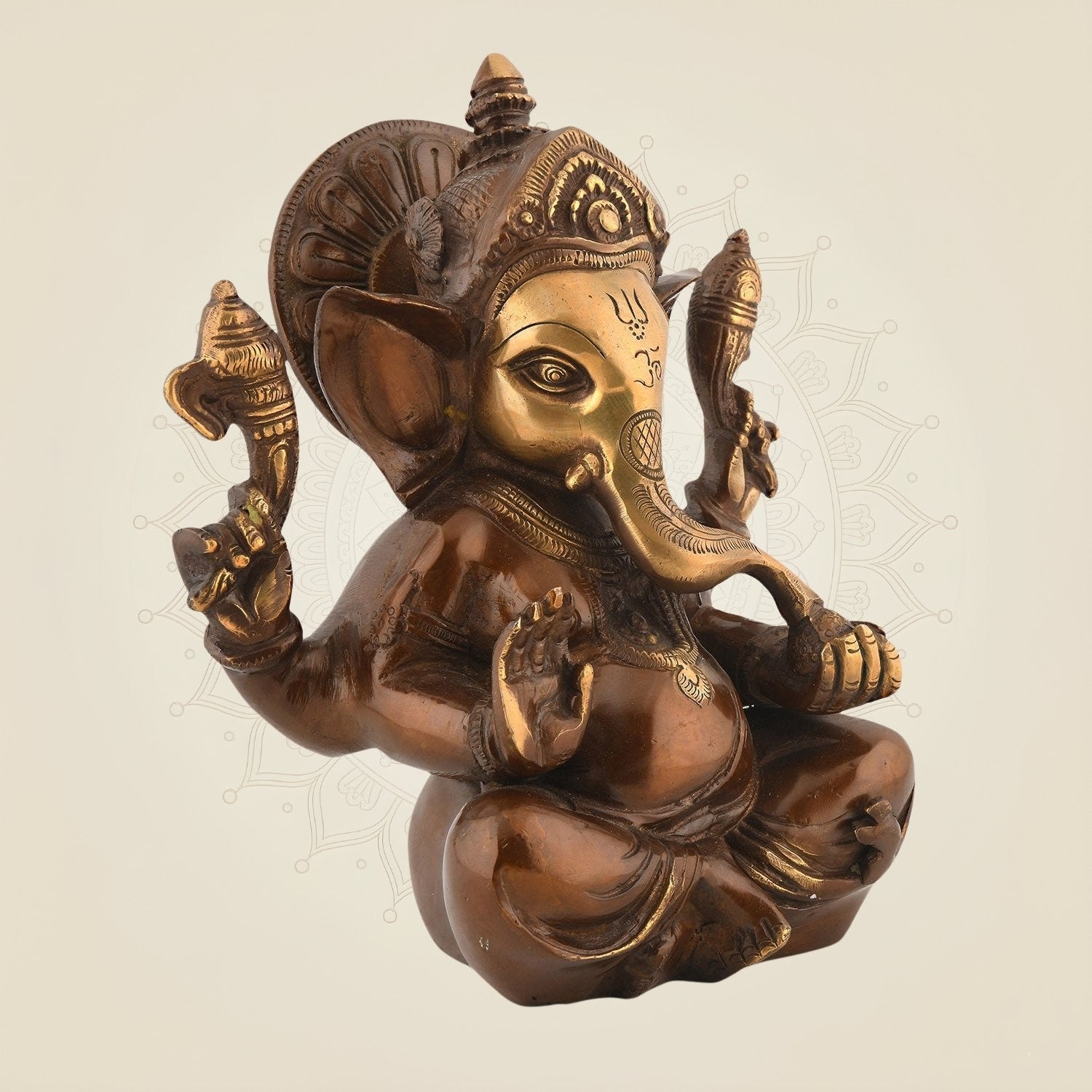 Brass Ganesha Idol Enjoying Modak 7.75" | Handmade Ganesh Statue for Home Decor