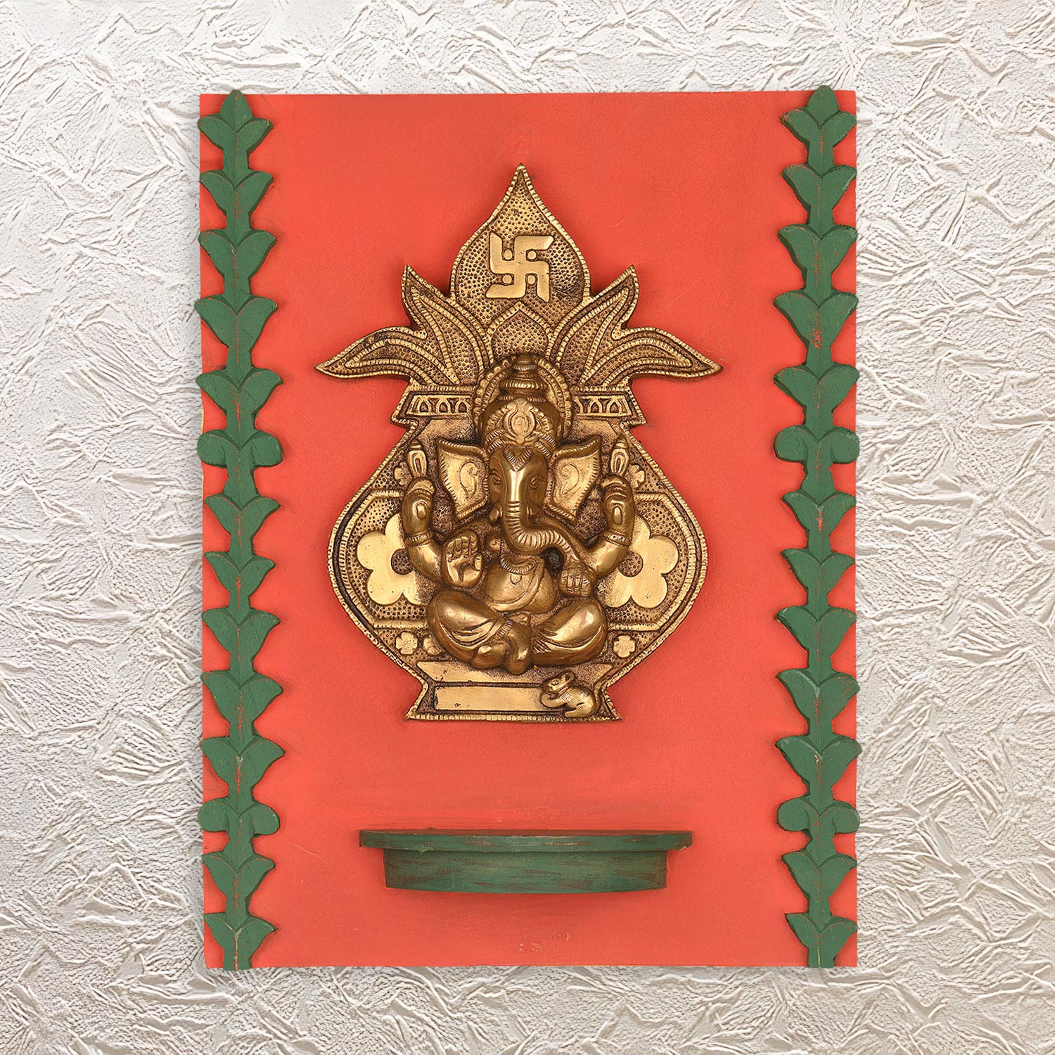 Brass Ganesh Kumbh Kalash Wall Frame 15.5" Ideal for Home & Vastu Decor