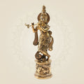 Krishna Brass Idol 15" - Flute Player Murti on Round Base Solid Brass Sculpture