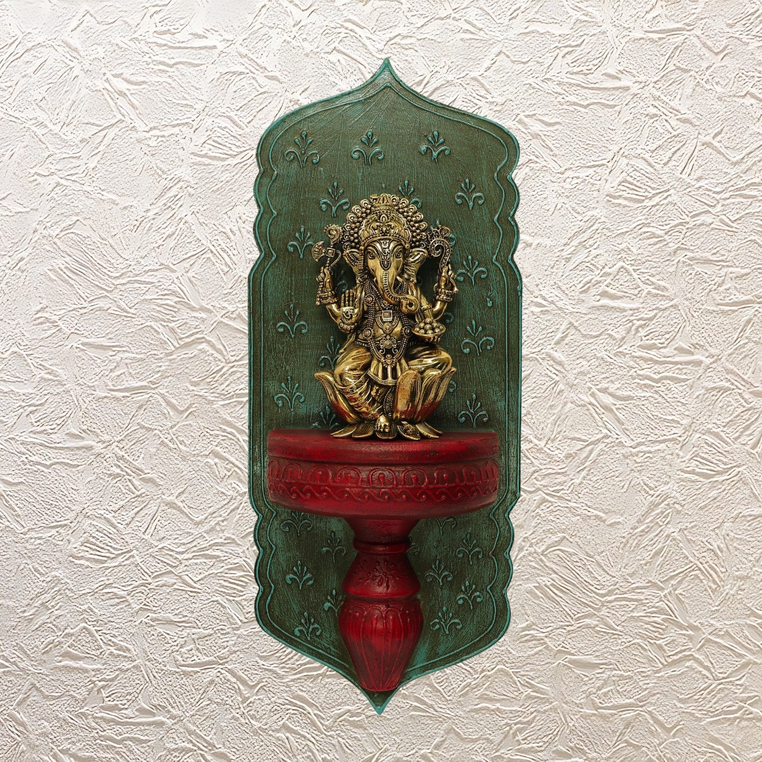 Brass Ganesha Idol with Graceful Wood-crafted Stand- 17"