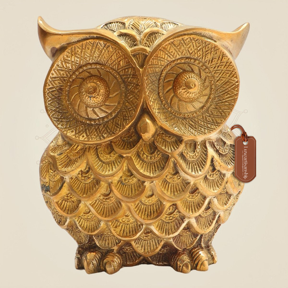 7" Big Size Brass Owl Figurine with Detailed Carving