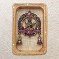 9" Brass Saraswati Maa Wall Hanging Idol in Wooden Frame with Jewellery Stone Work