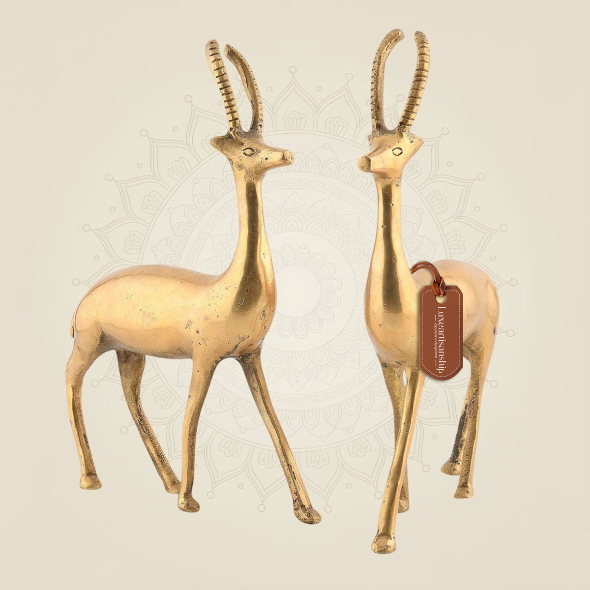 Pure Brass Deer Pair 9" – Handcrafted Animal Figurines for Home Decor & Vastu Display