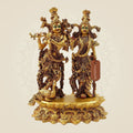 South Indian Style Radha Krishna Brass Idol with Peacock – Divine Décor Statue 13.5"