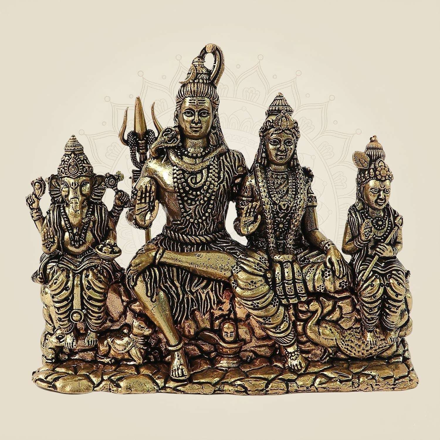Exquisite Shiv Parivar Brass Statue – Superfine Handcrafted Divine Decor 4.5"