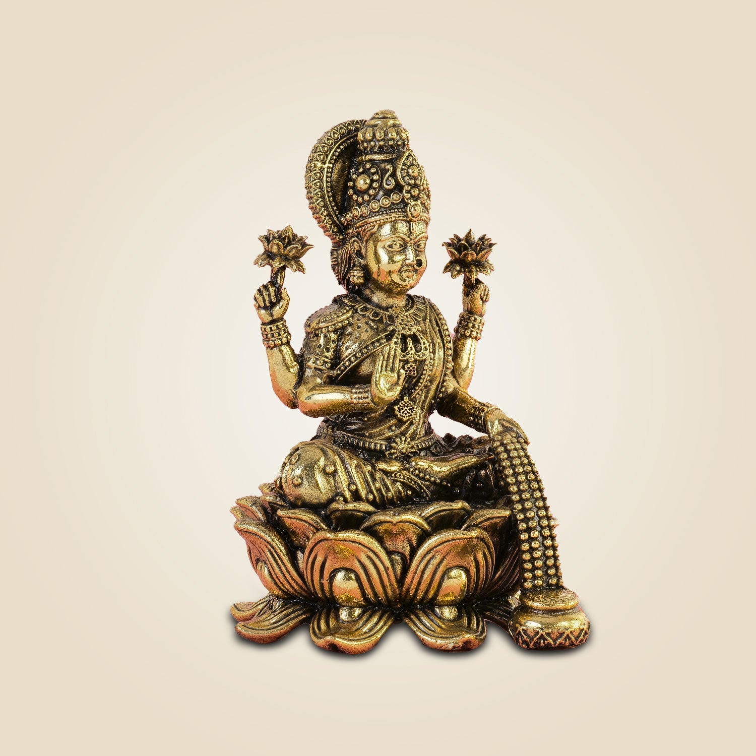 Goddess Lakshmi Idol 5" Handcrafted Excellent Brass Murti
