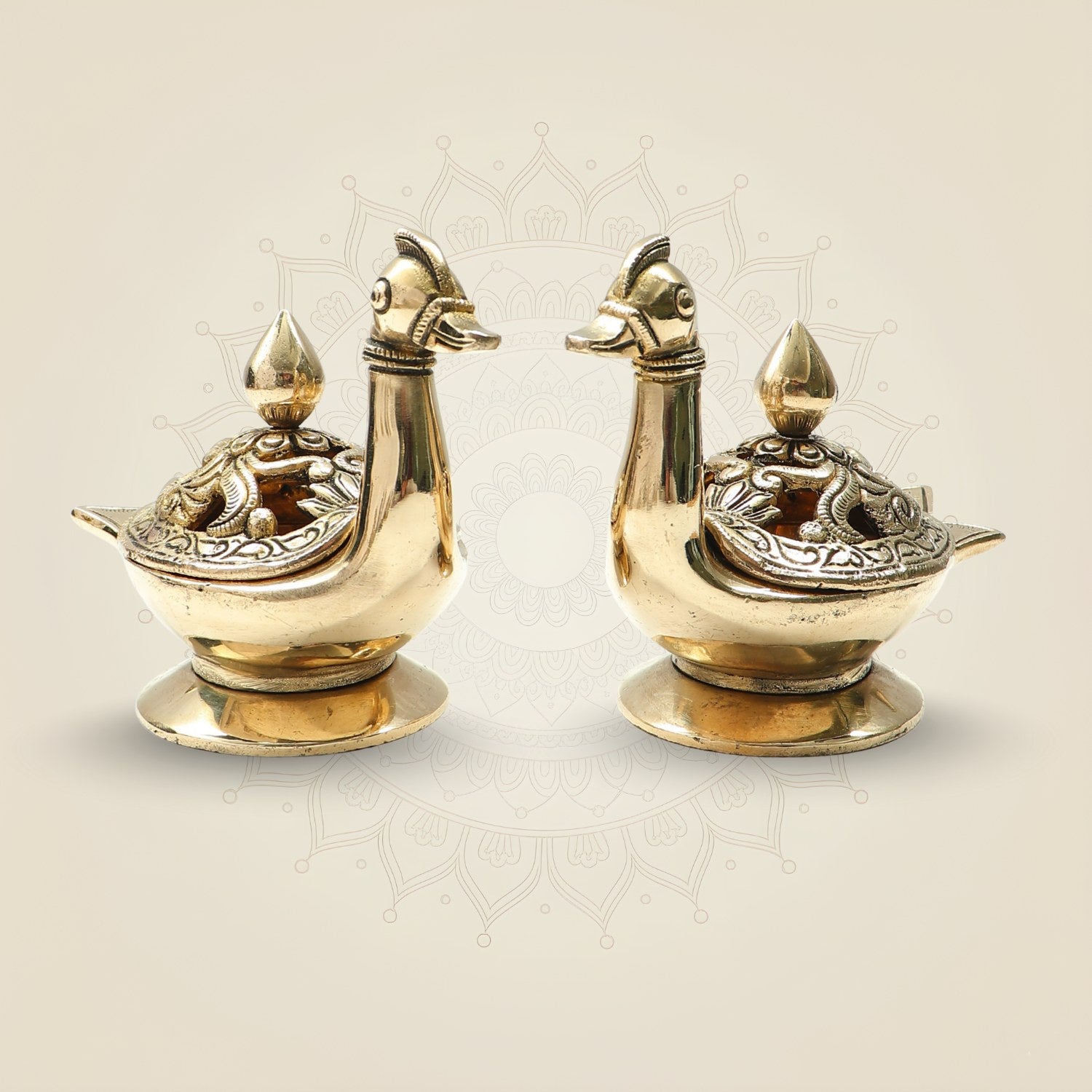 Brass Swan Dhoop Dani Stand Set of 2 – Gugal Burner for Pooja & Mandir Use