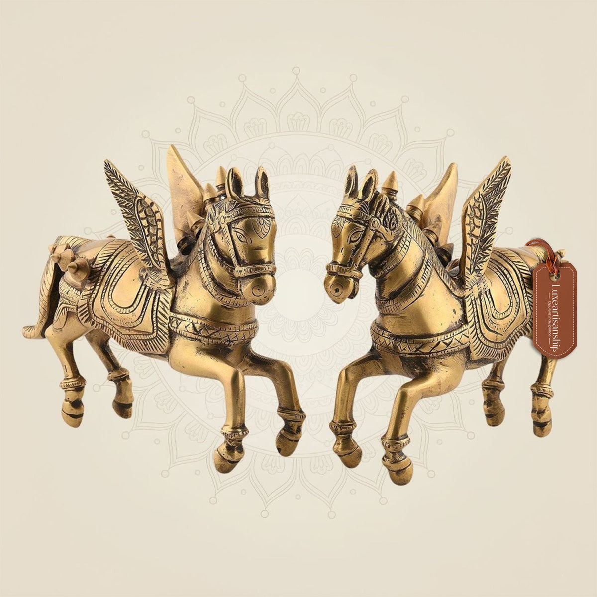 Flying Horse Brass Pair 6.75" Handcrafted Pure Brass Decor for Home & Vastu Energy