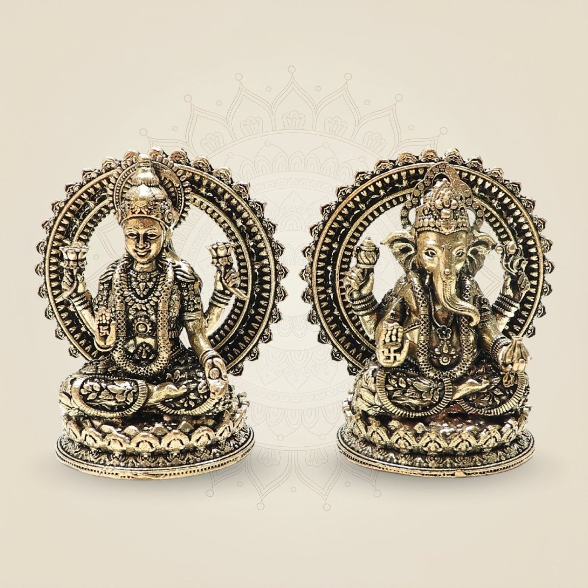 3" Brass Lakshmi Ganesha Idol & Statue for Wealth, Luck & Positive Energy - Luxeartisanship