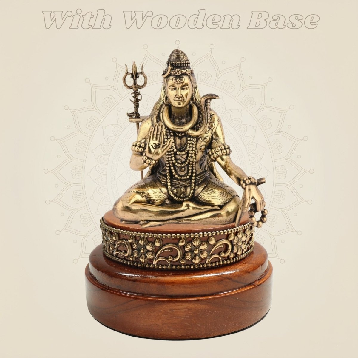 3 Inch Shiva Idol Blessing Pose on Round Wooden Base for Pooja - Luxeartisanship