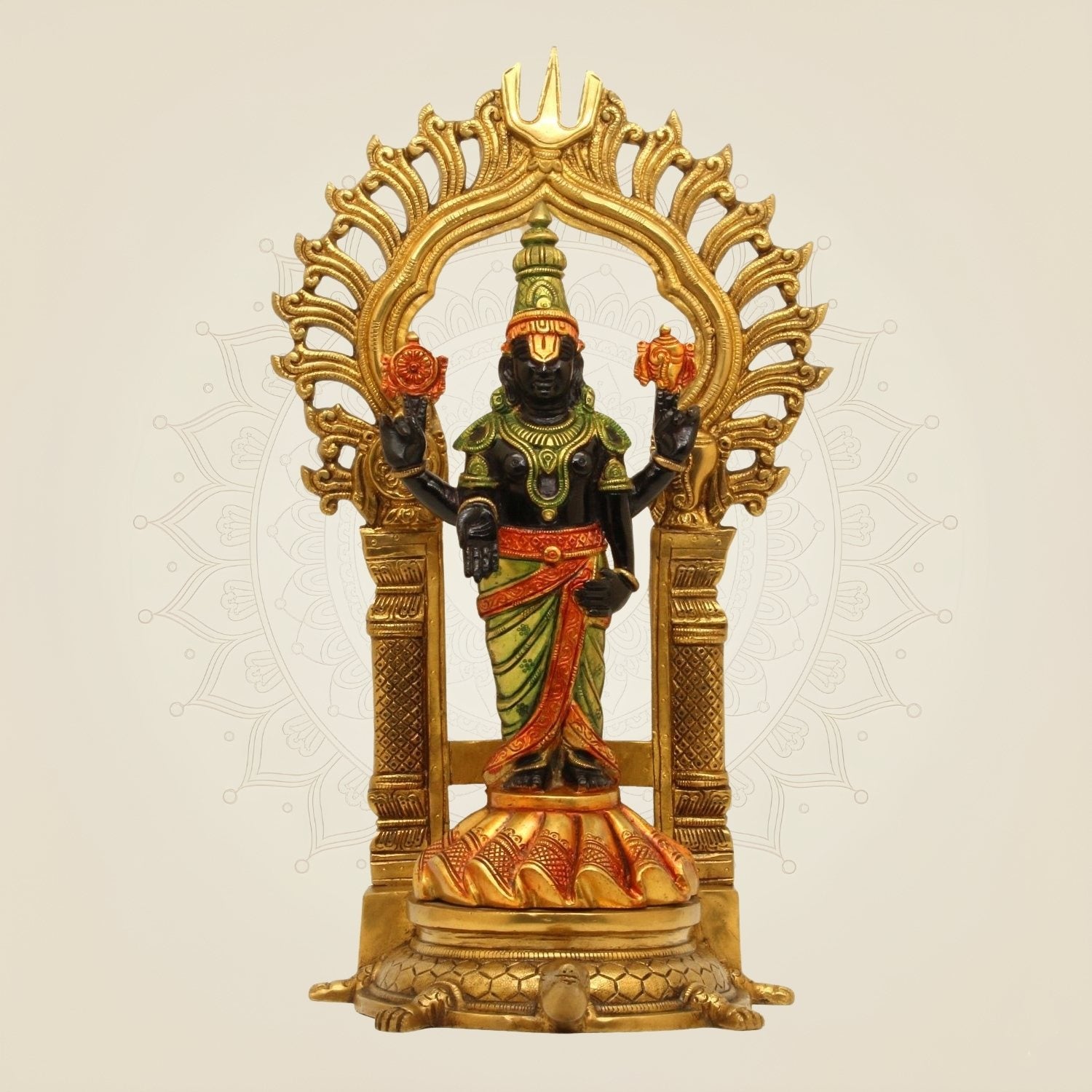 Large Size 16.75" Brass Balaji Idol – Colorful Venkateswara Murti for Temple