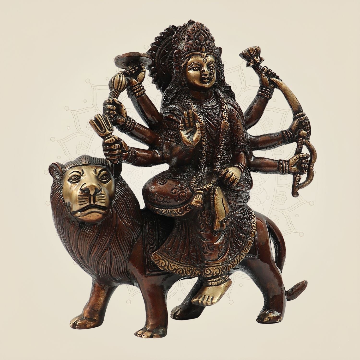Brass Durga Maa Idol 8 "– Ambe Mata Murti Seated on Lion for Navratri, Puja & Home Temple Décor