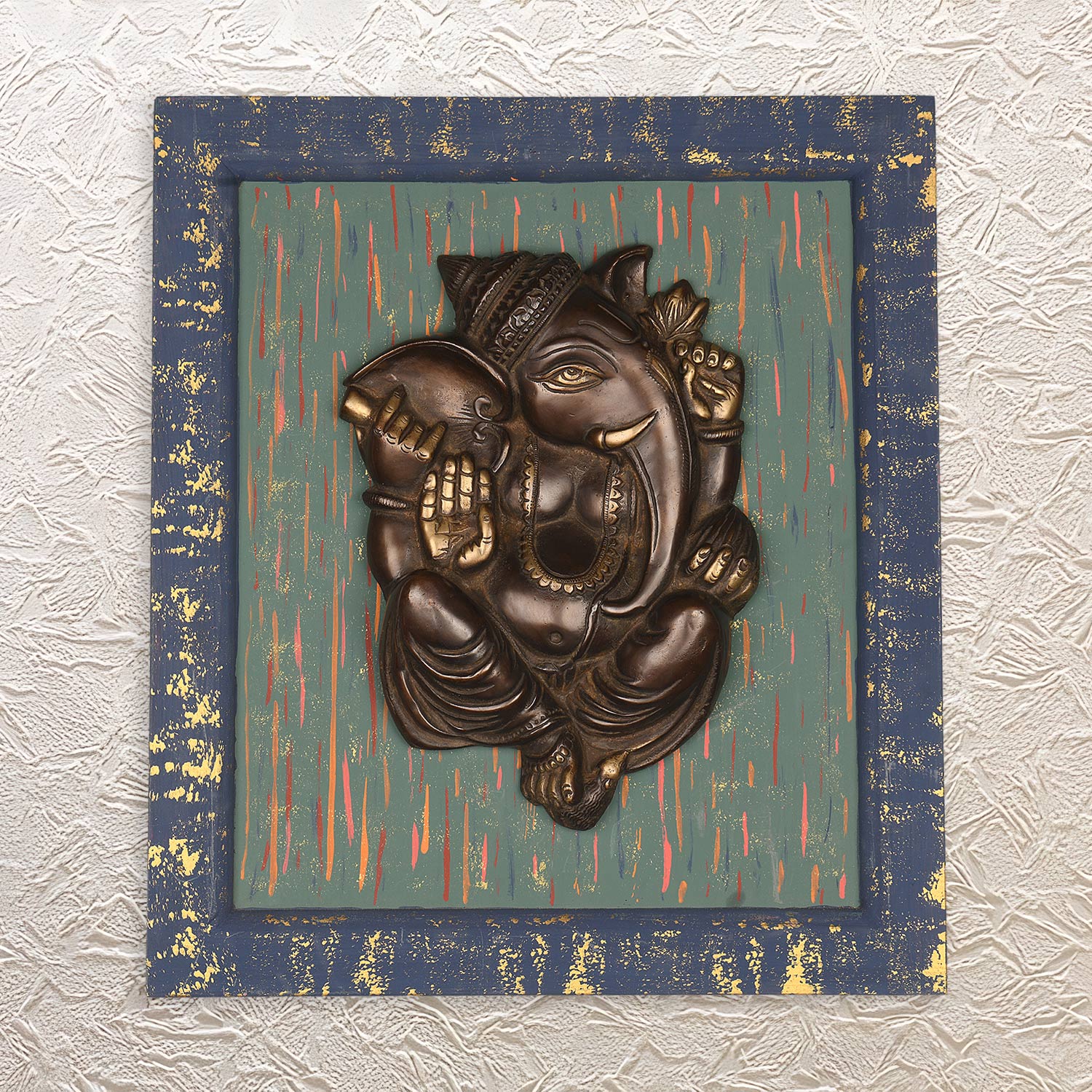 Lord Ganesha Brass Artwork - Stunning Decorative Wall Frame for Interiors 16"