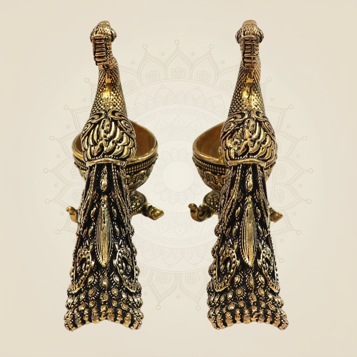 3.25" Peacock with Brass Diya for Temple, Home & Festive Lighting - Luxeartisanship