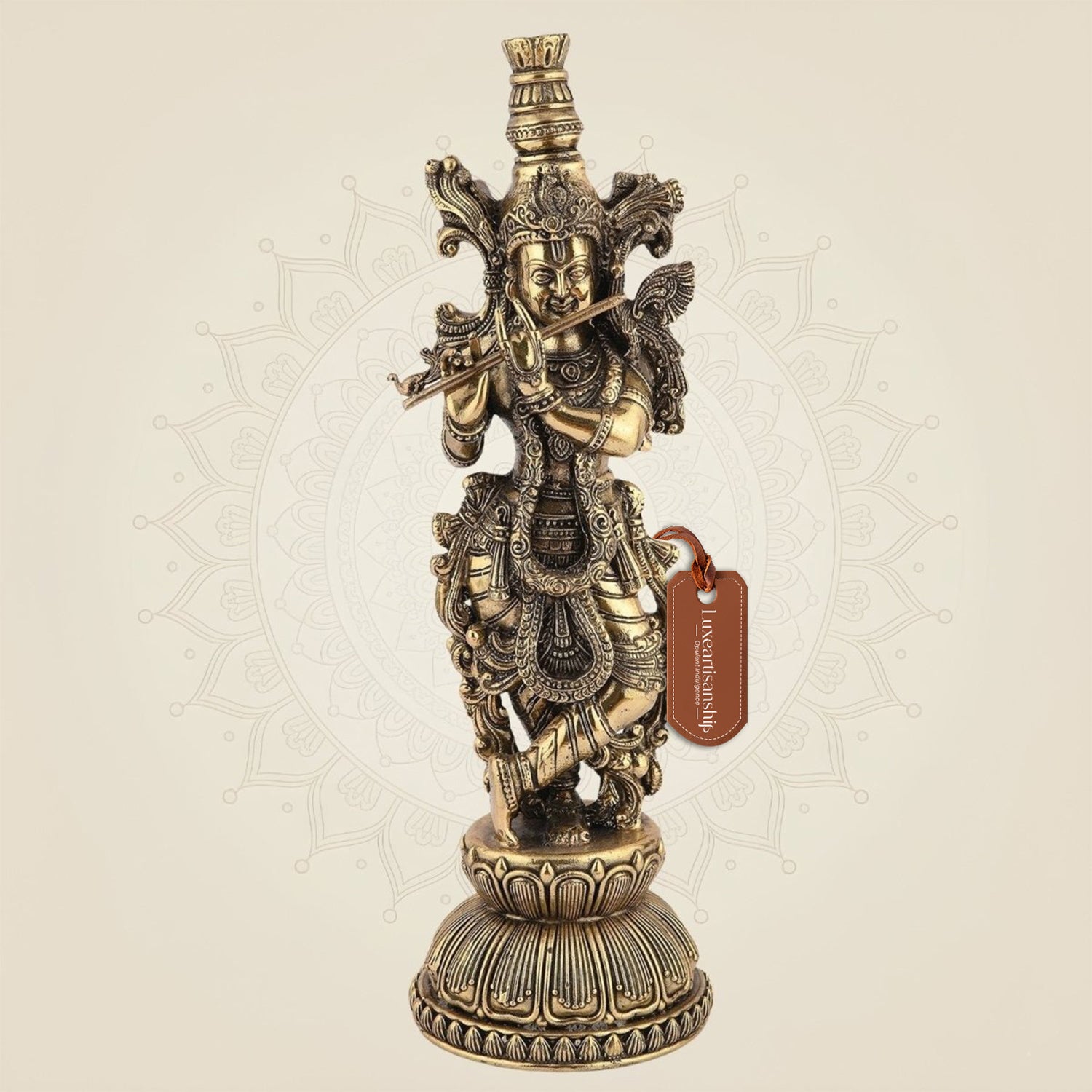 Brass Krishna Idol 8.75" – Handcrafted God Statue for Home Temple Decor