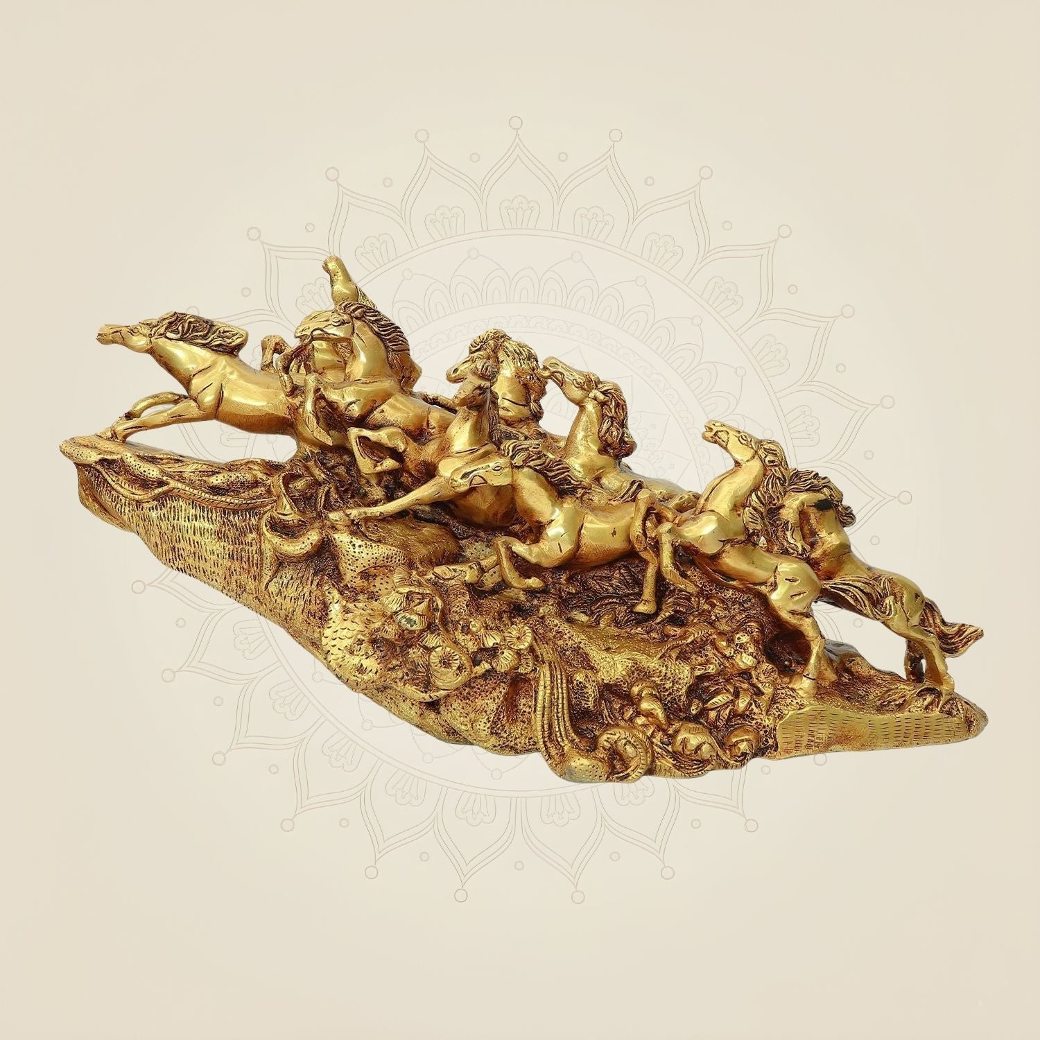 Elegant Vastu Horse Statue 10.5" – Handcrafted Golden Decor for Wealth & Success