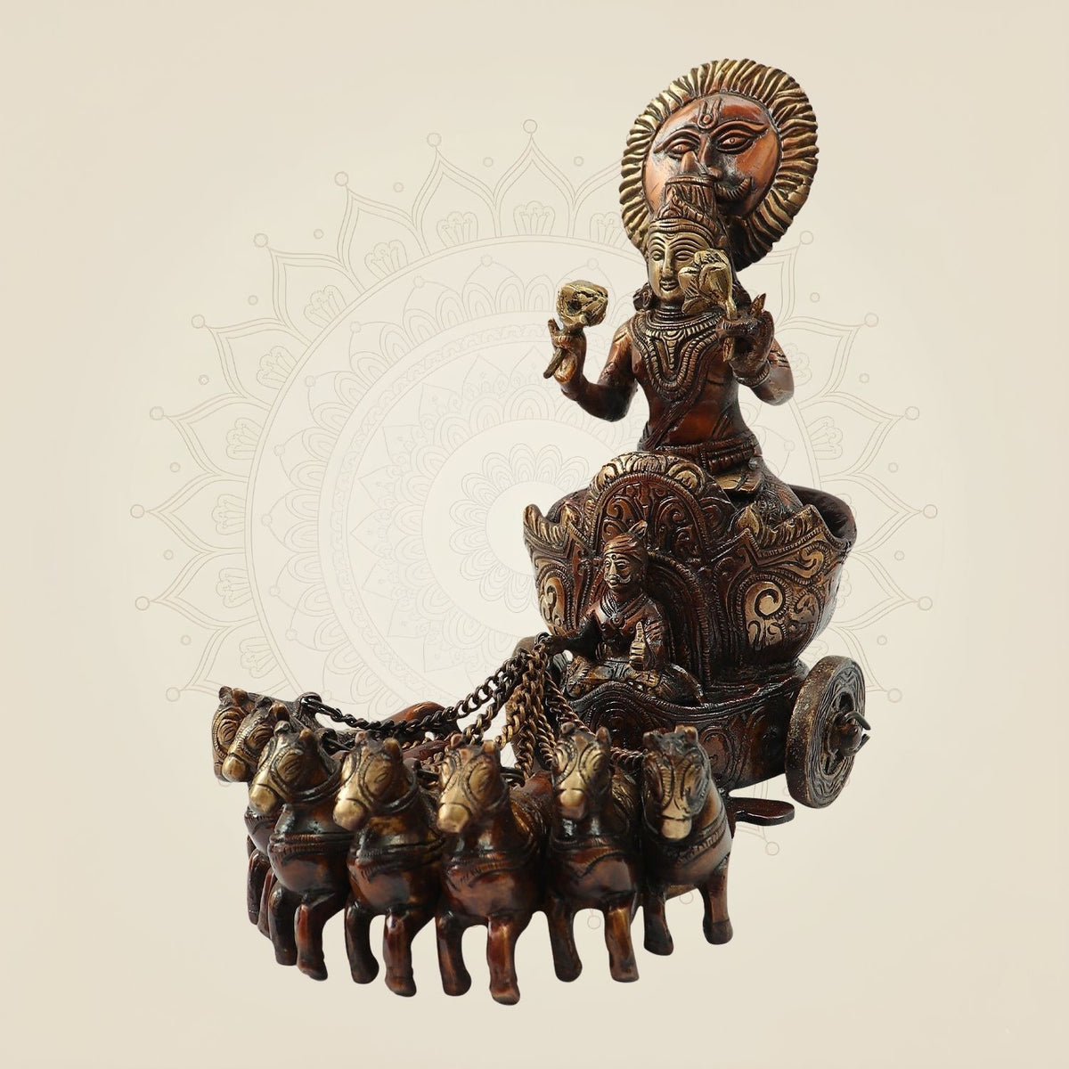 Surya Rath Graphics Brass Surya Rath Idol | Sacred Sun God Decor Piece – Luxeartisanship
