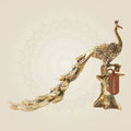 Decorative Brass Peacock - Elegant Statue Sitting on Tree Trunk for Home Décor