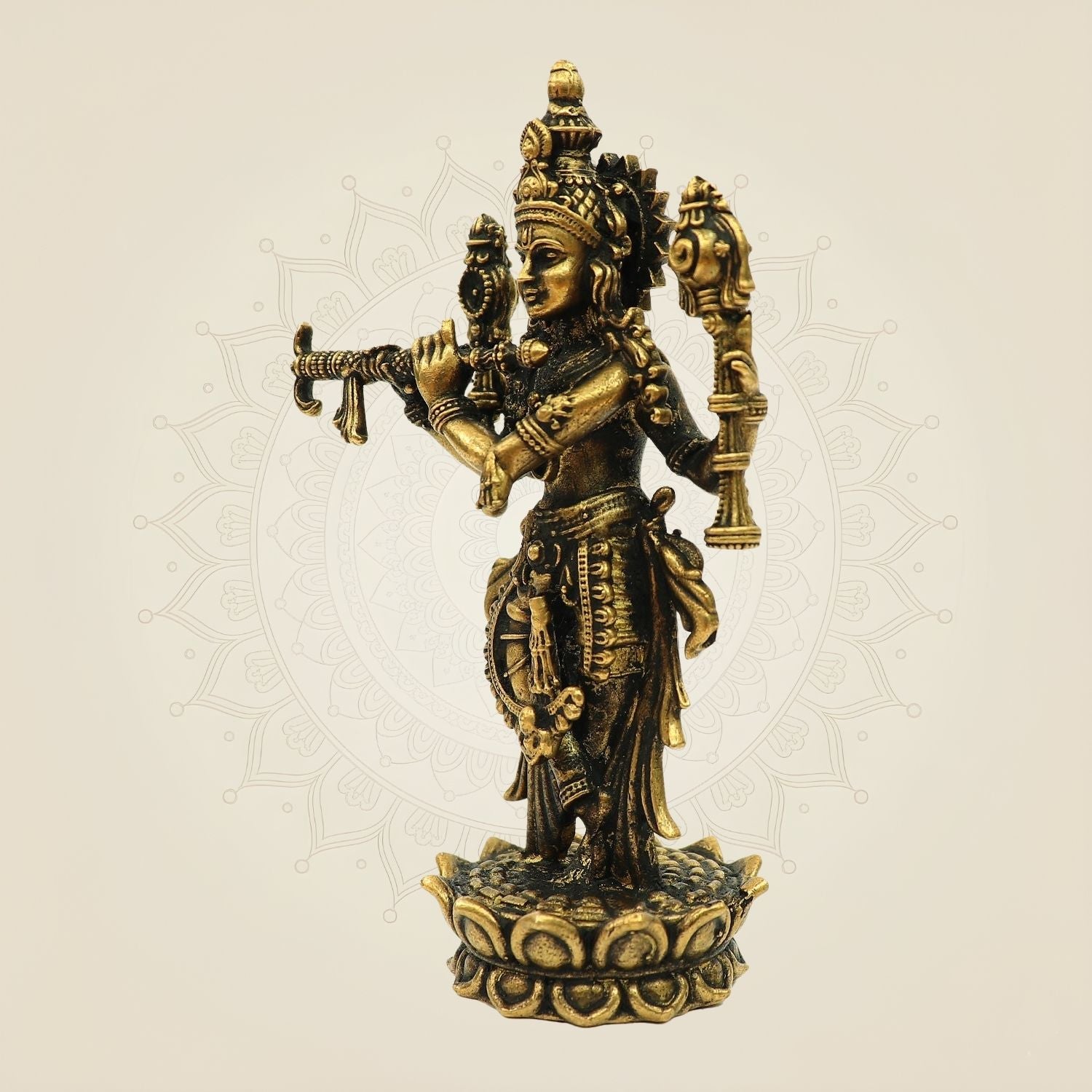 Handcrafted Bronze Krishna Idol – Flute Playing Murti for Mandir - 4"