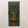 Brass Buddha Idol • Handmade Wooden Wall Frame with Bells for Zen Decor -18"