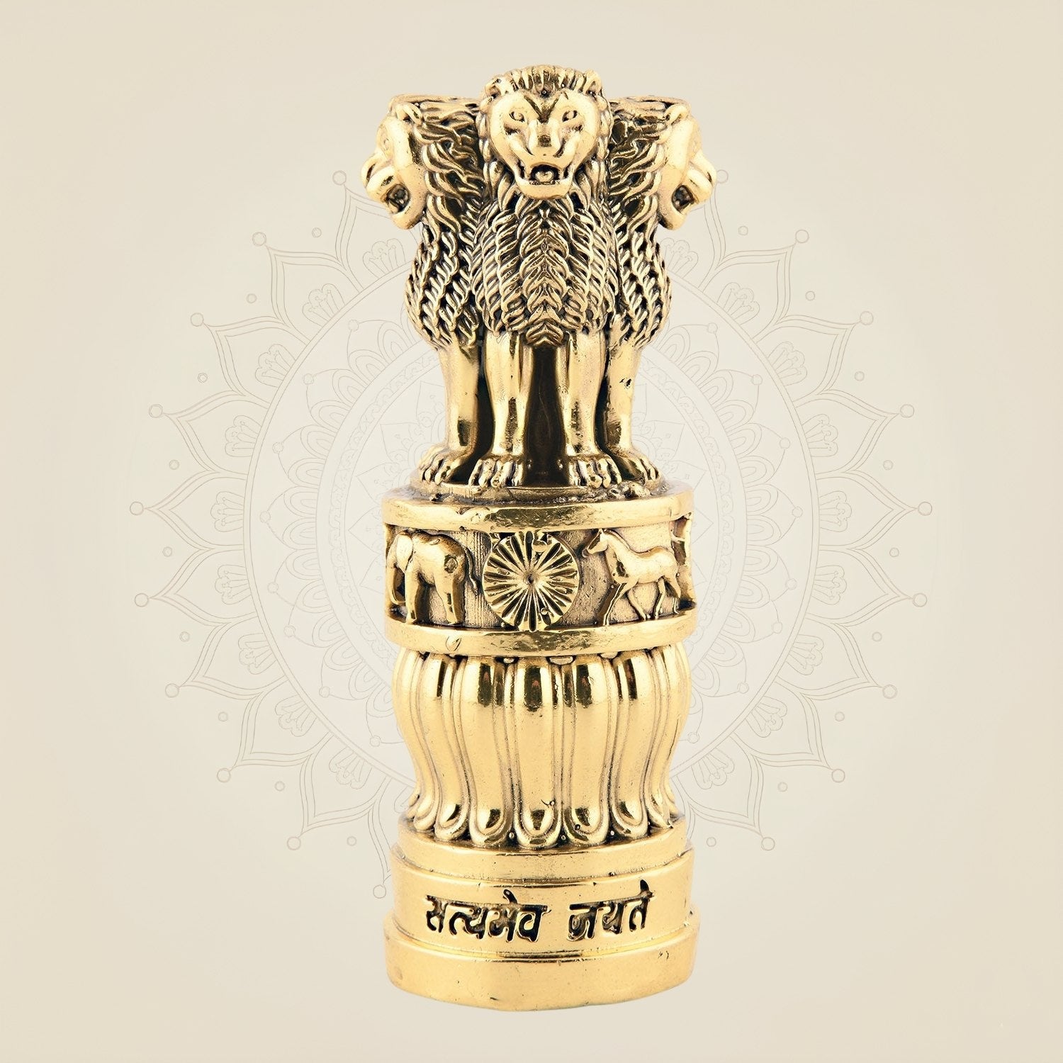 Brass Ashoka Stambh 4″ – Handcrafted National Emblem for Office Decor Car Dashboard