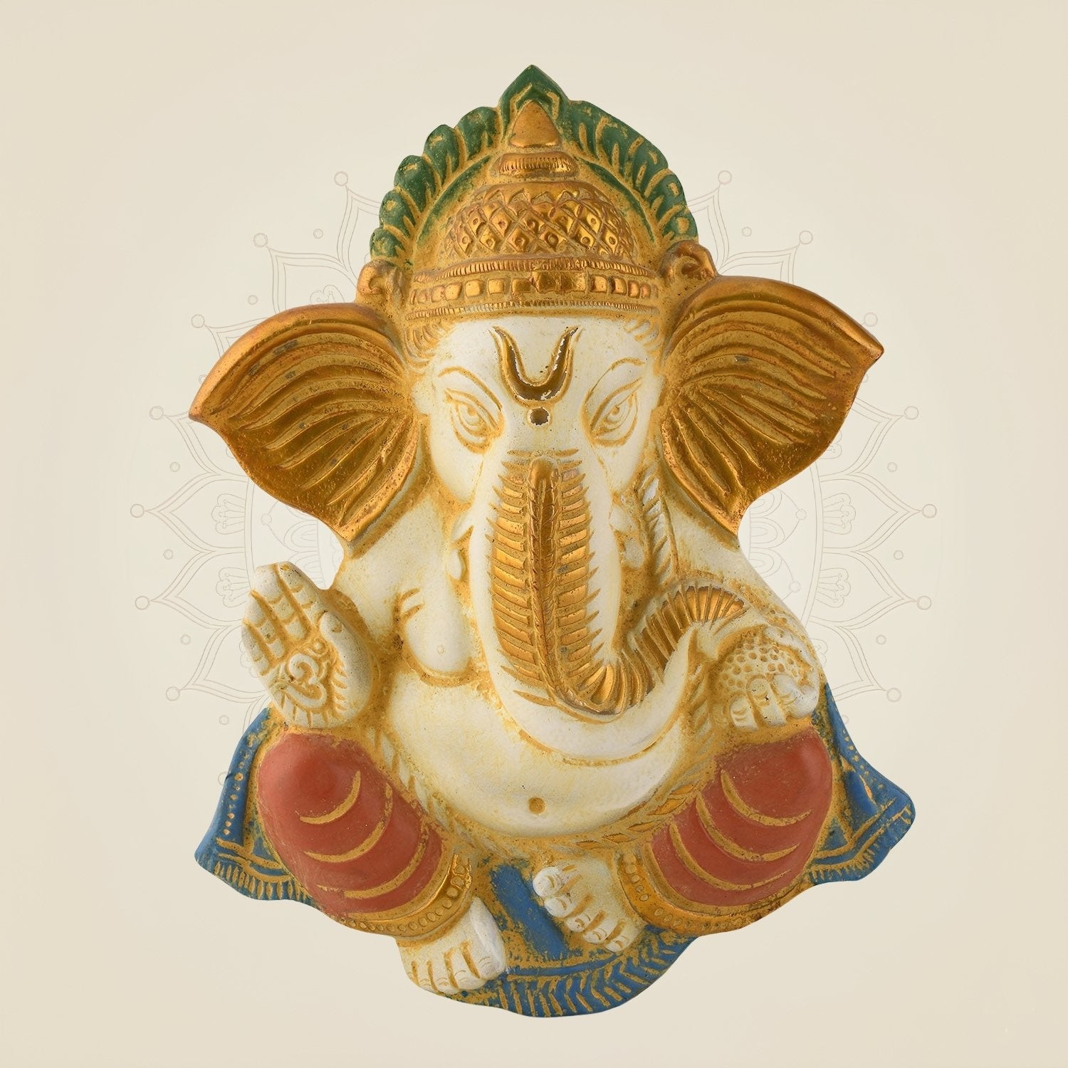 Wall Hanging Ganesha Idol 10″ – Pure Brass Statue with Mud Finish Handcrafted