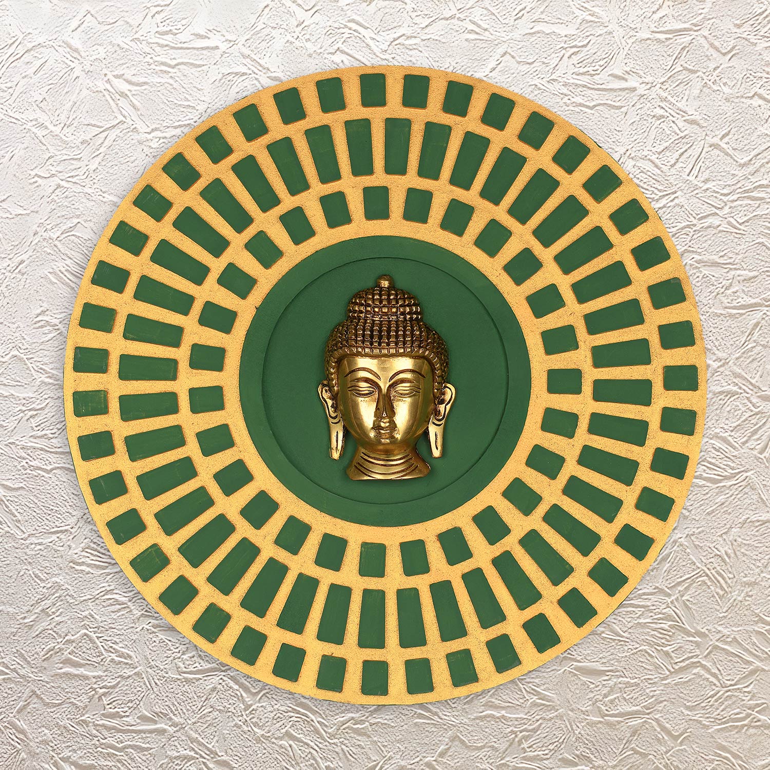 Buddha Face Brass Mask in Handcrafted Wooden Wall Frame 15"• Best for Calm Home Ambience