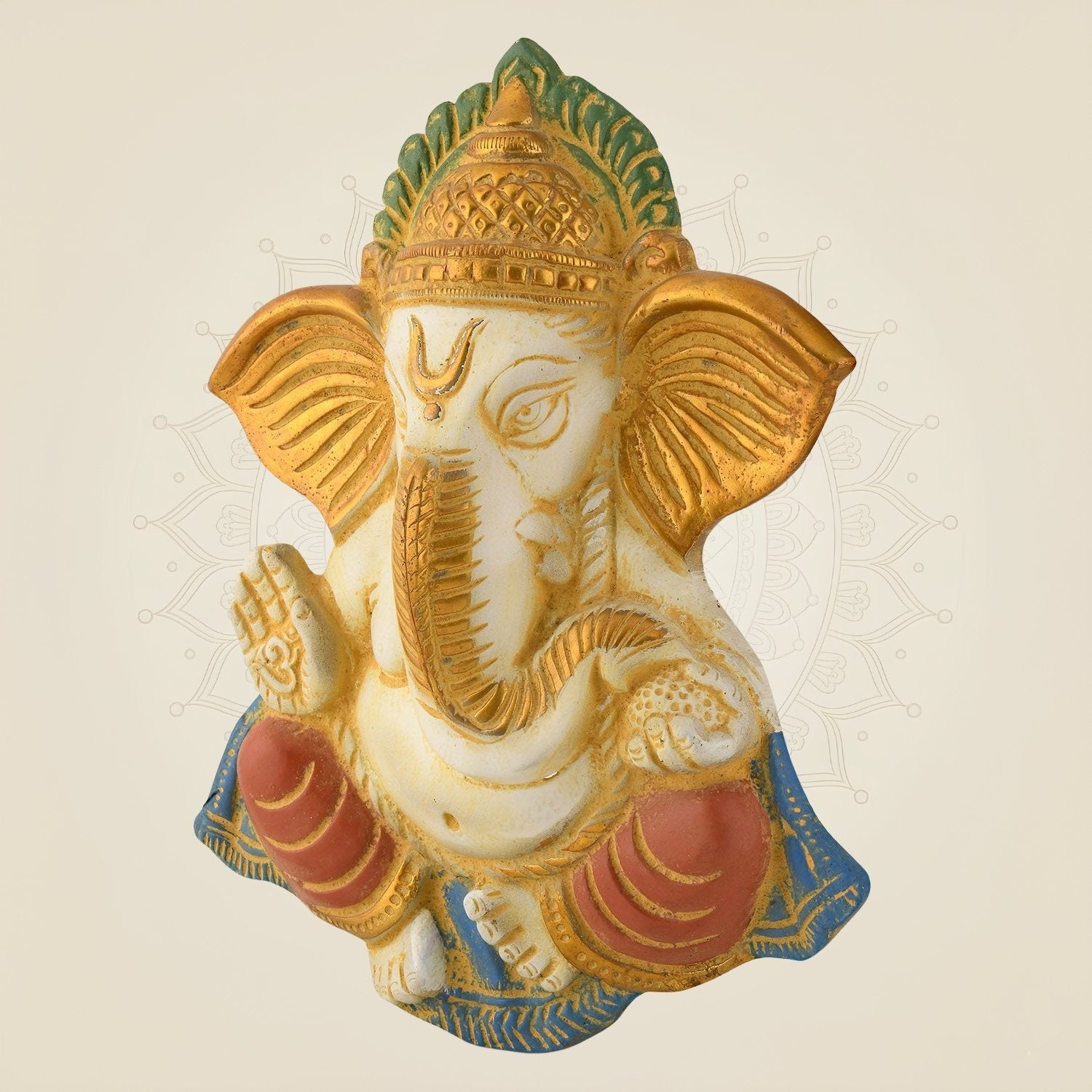 Wall Hanging Ganesha Idol 10″ – Pure Brass Statue with Mud Finish Handcrafted