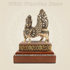 Brass Kamdhenu Cow Sculpture on Wooden Base