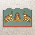 Brass Elephant Pair with Kalash in Wooden Wall Frame 16" Ethnic Home Accent