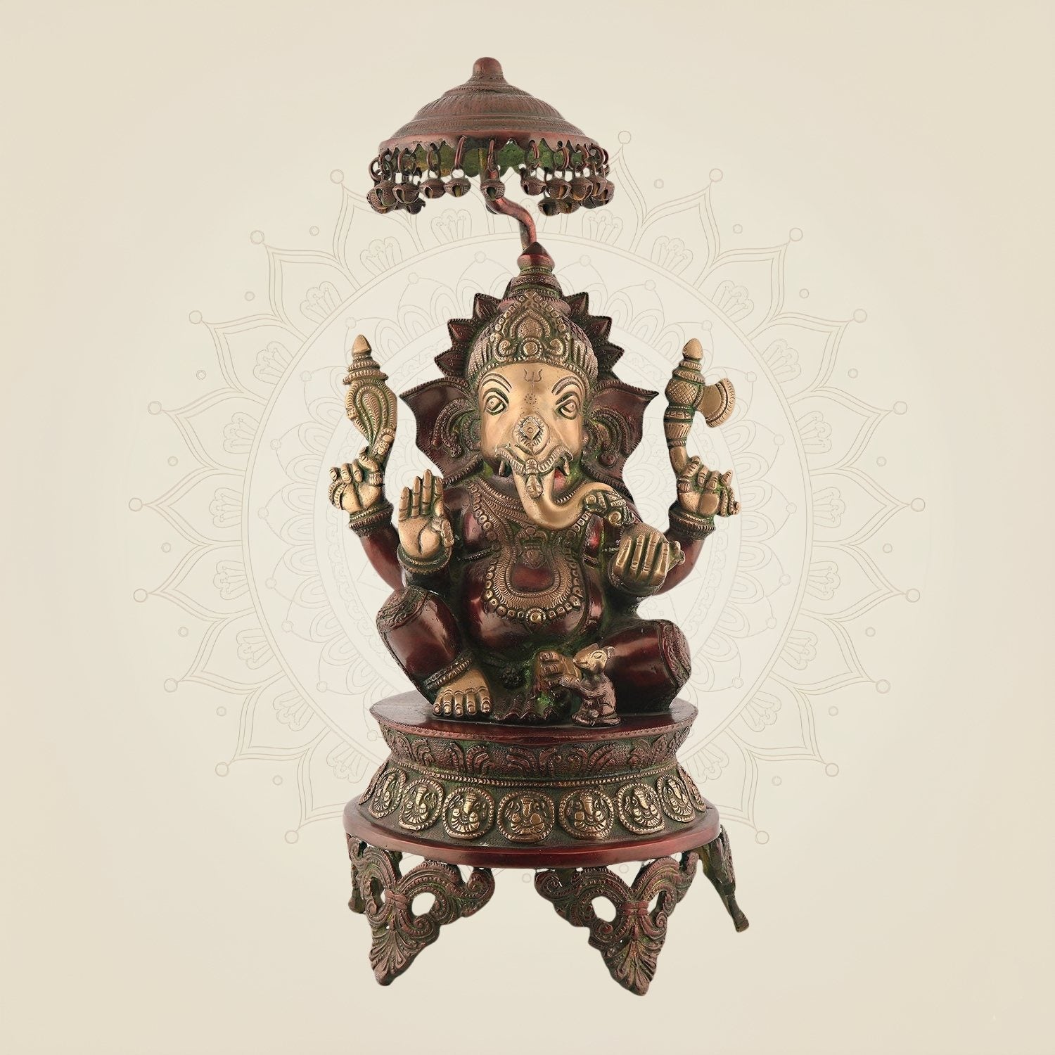 Ganesha with Umbrella – 18.25" Large Handcrafted Brass Idol for Decor
