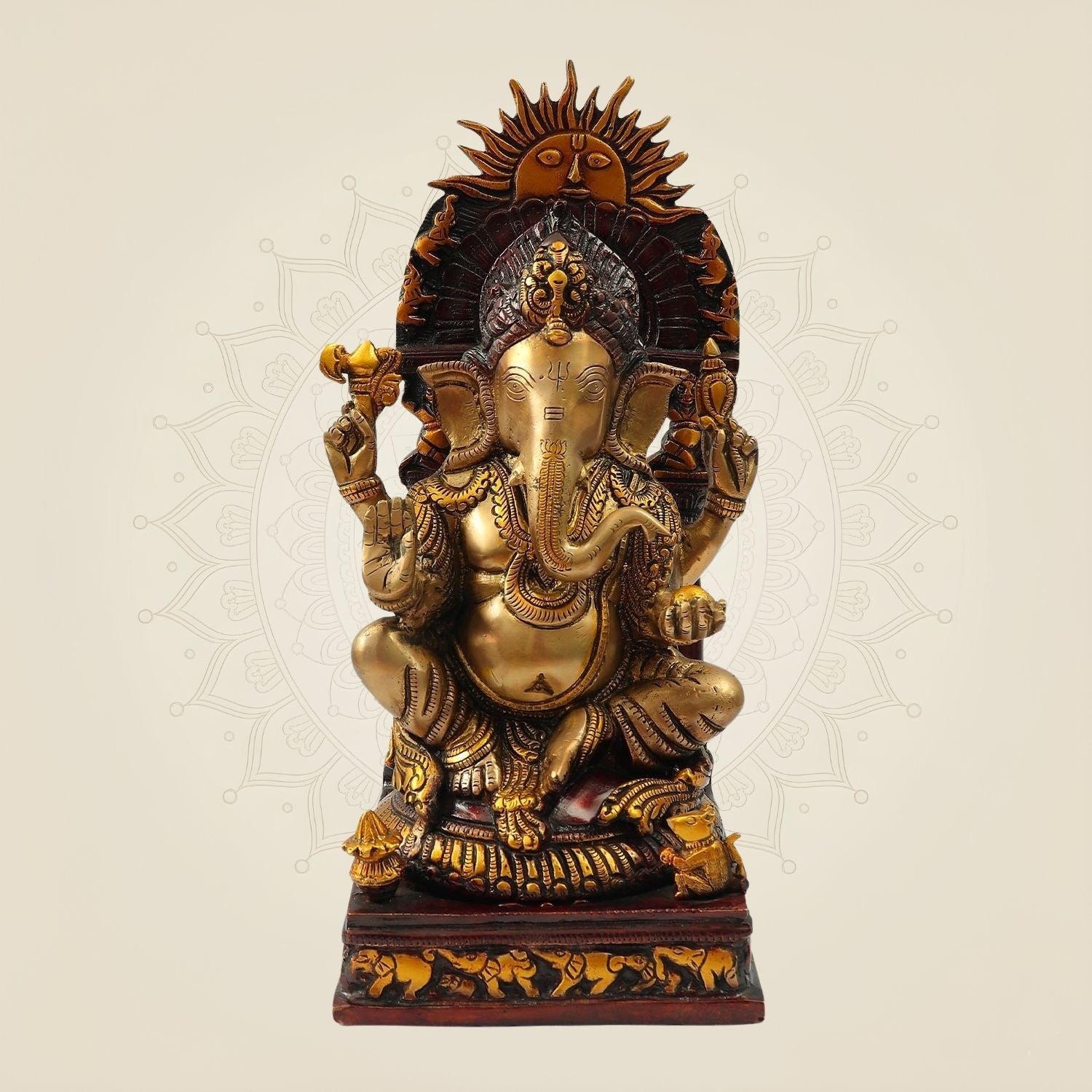 Handcrafted Brass Lord Ganesha Statue with Prabhavali 16"