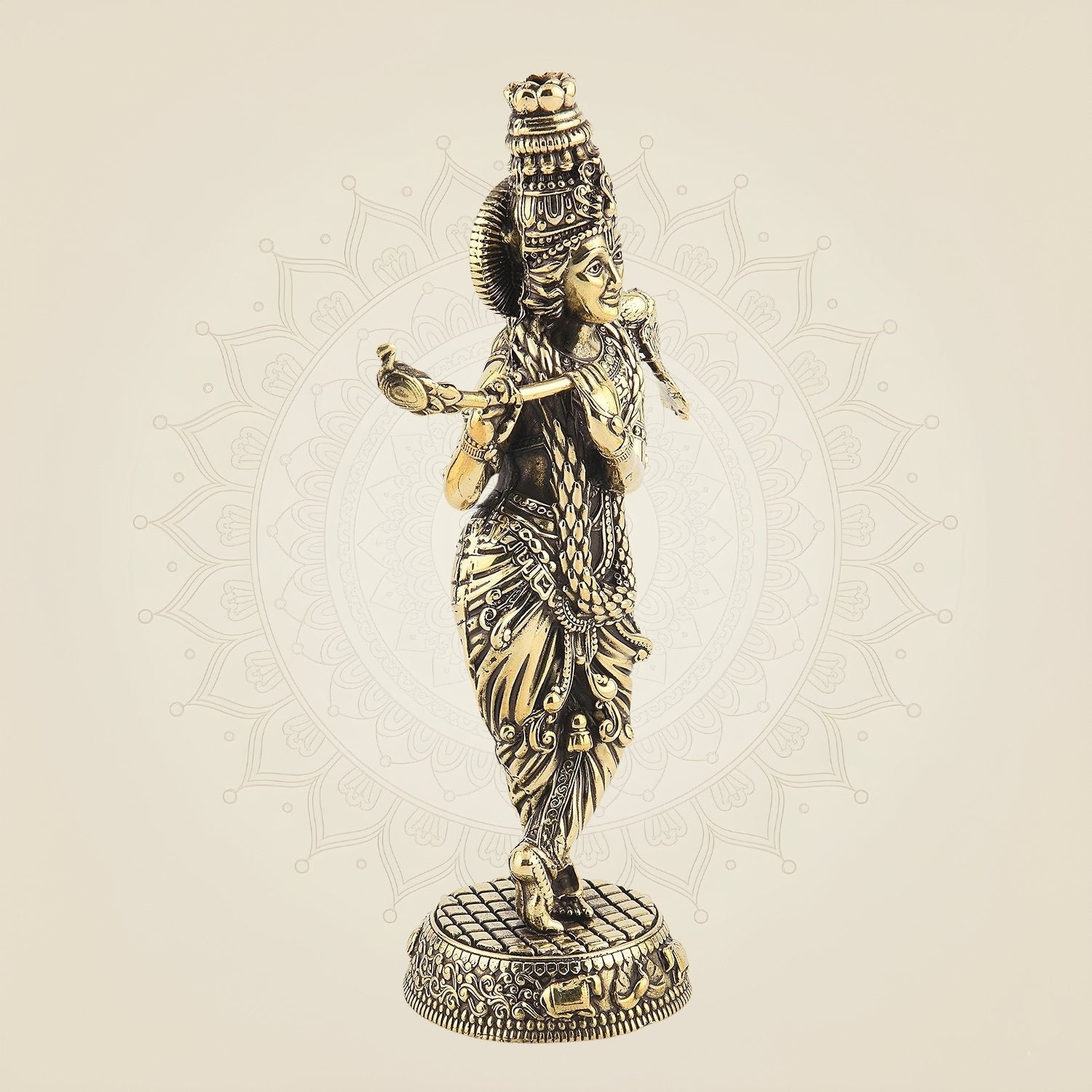 Pure Brass Krishna Playing Flute Idol – Spiritual Decor & Gift Showpiece 6.5