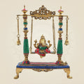 Brass Ganesh Ji Idol on Swing with Stone Work 16" | Traditional Ganesha Jhoola Statue for Pooja Decor