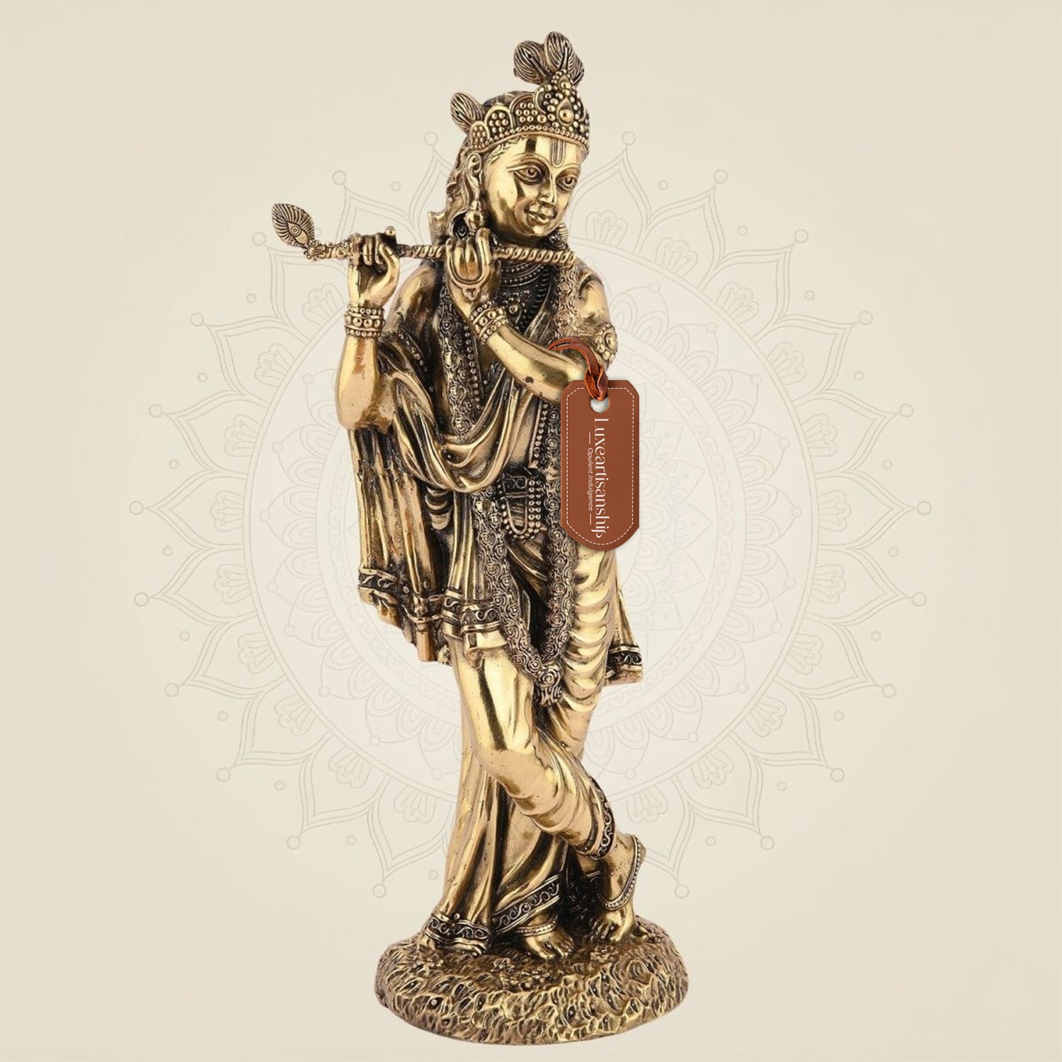 Standing Krishna with Flute Idol 10" Superfine Handcrafted Art Pure Brass Murti