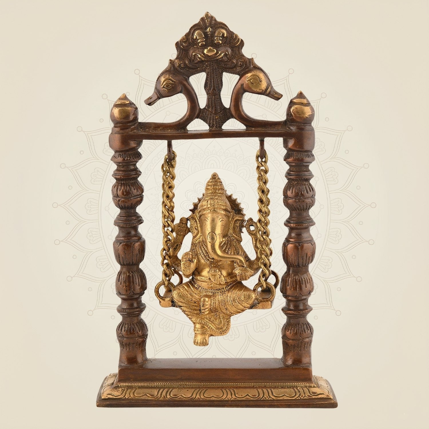 Brass Ganesha Idol on Swing 9" | Decorative Jhula Ganpati for Home, Office & Ritual
