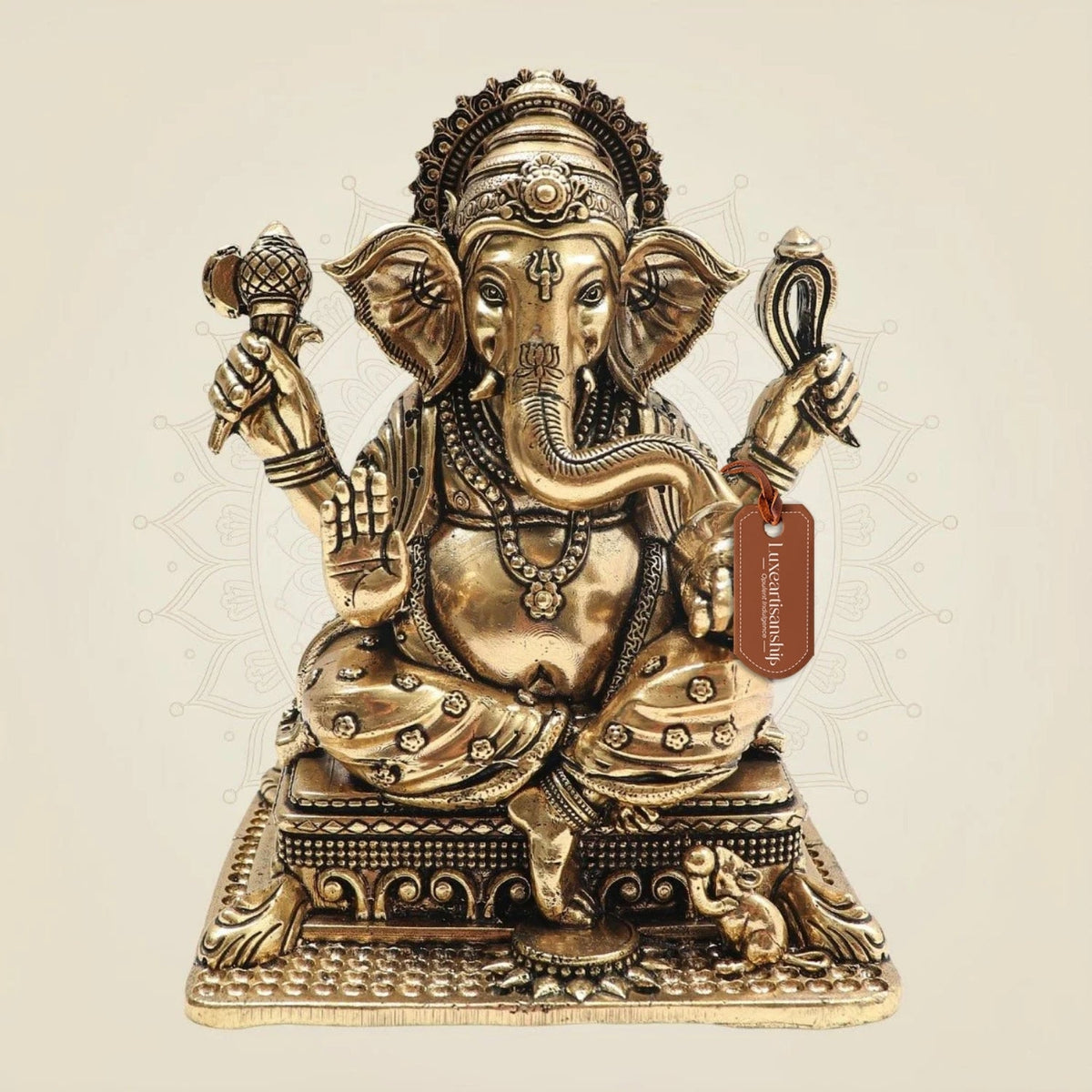 Premium Brass Ganesha on Singhasan Idol 6" with Royal Seating