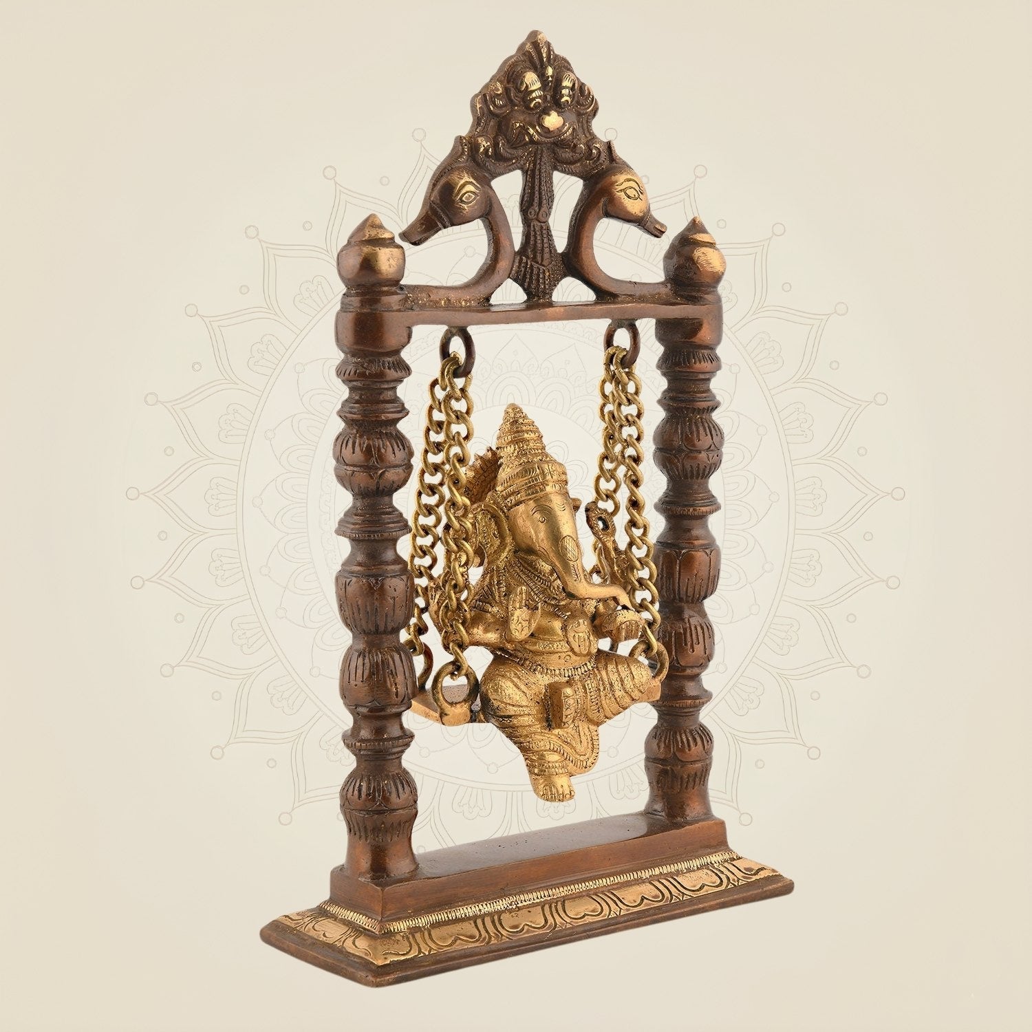 Brass Ganesha Idol on Swing 9" | Decorative Jhula Ganpati for Home, Office & Ritual