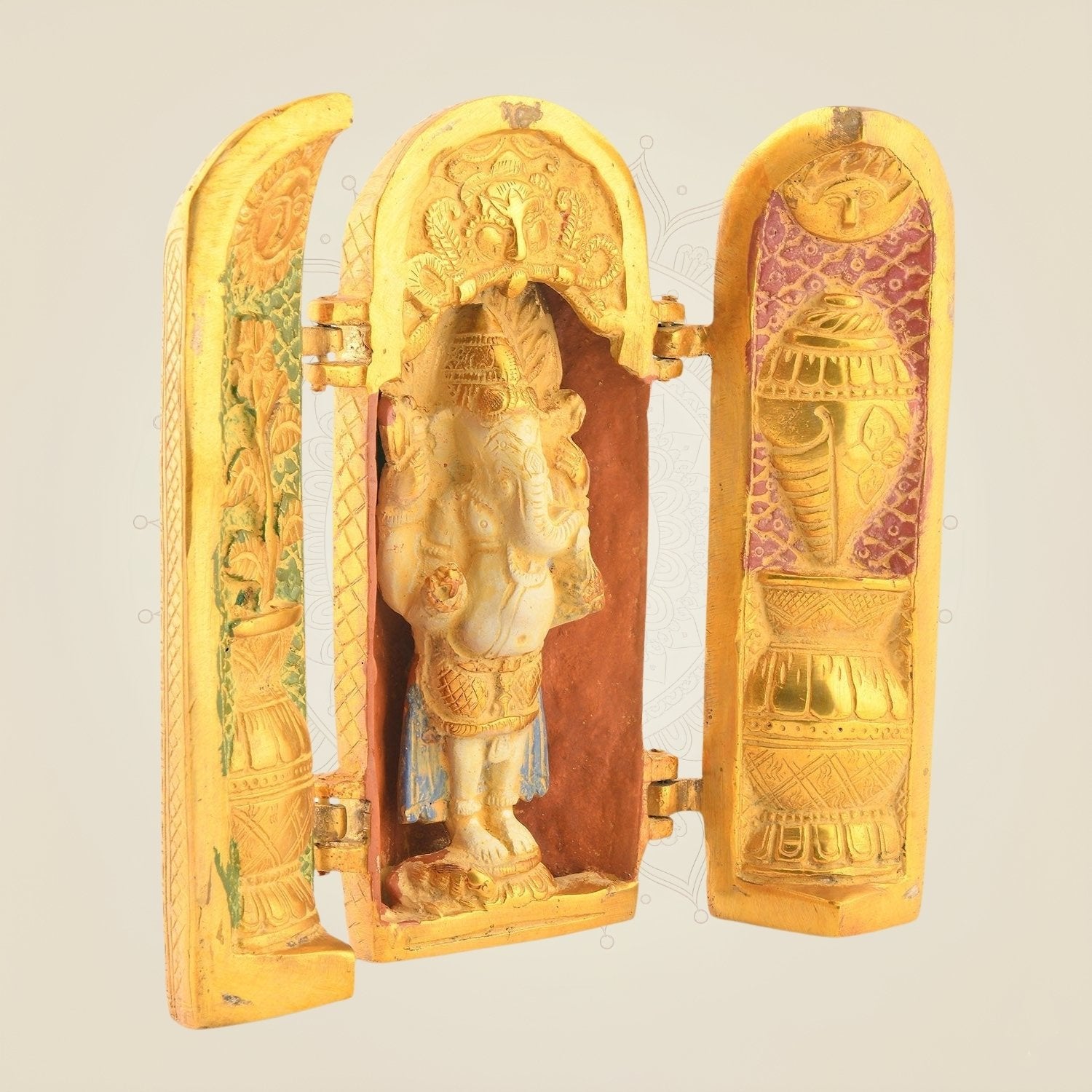 Folding Ganesha Temple 7.5″ – Mud Finish Brass Handcrafted Decorative Showpiece