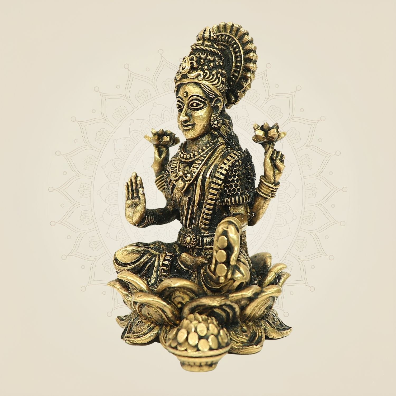 3" Goddess Lakshmi Bronze Idol – Wealth & Prosperity Murti for Home