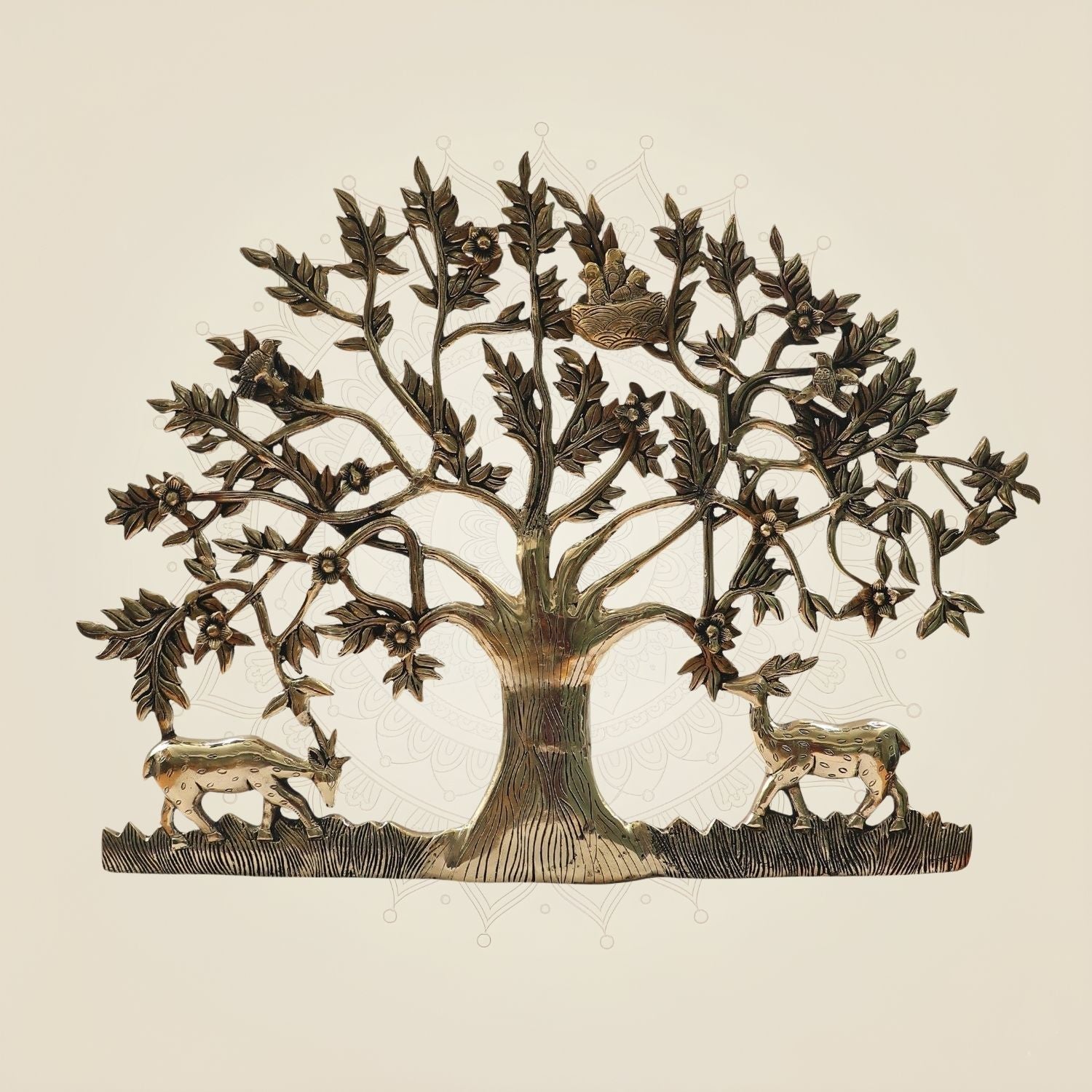 Brass Tree of Life Wall Art 22"- Kalpavruksha with Deer & Birds for Auspicious Décor