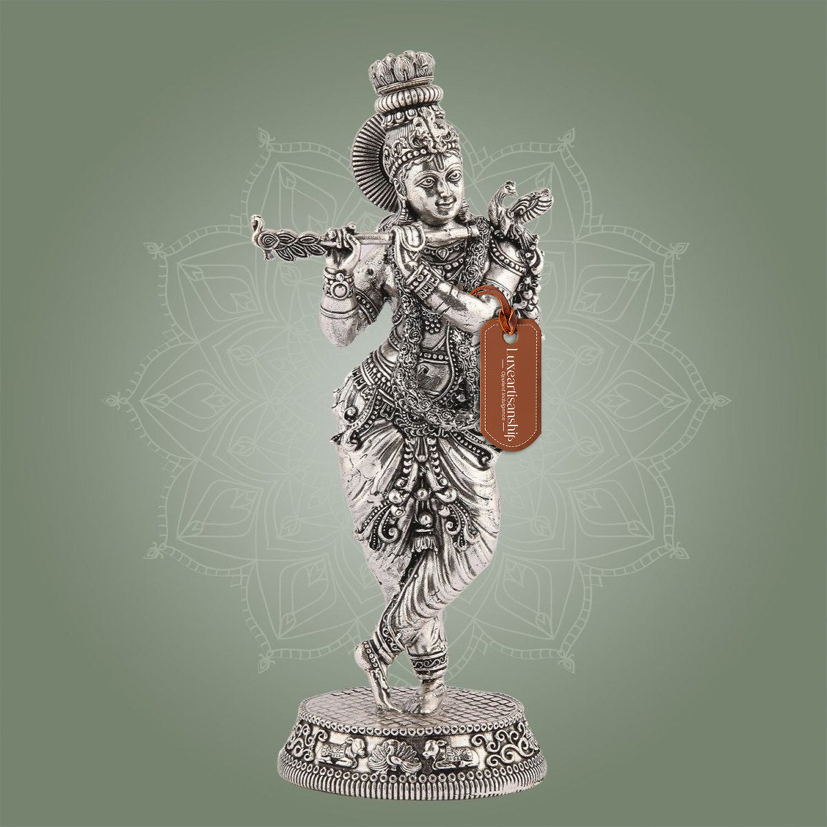 Lord Krishna Idol – 7.5" Silver Finish Handcrafted Pure Brass Statue