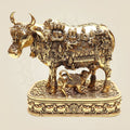 Divine Brass Kamdhenu Cow with Calf Statue 4" | Sacred Hindu Vedic Idol for Home & Temple
